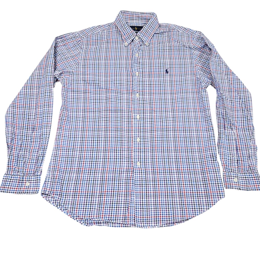 Ralph Lauren Slim Fit Button Down Shirt L Blue Red Check Preppy Business Casual